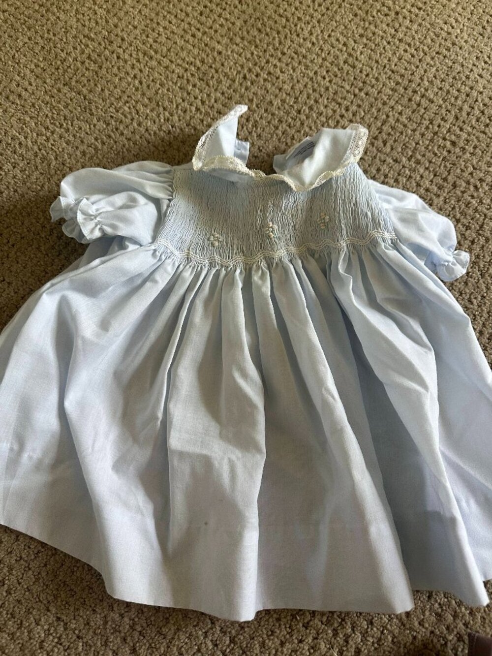 Petit Ami Blue Smocked Dress Baby Girl 0–3M Embroidered Vintage